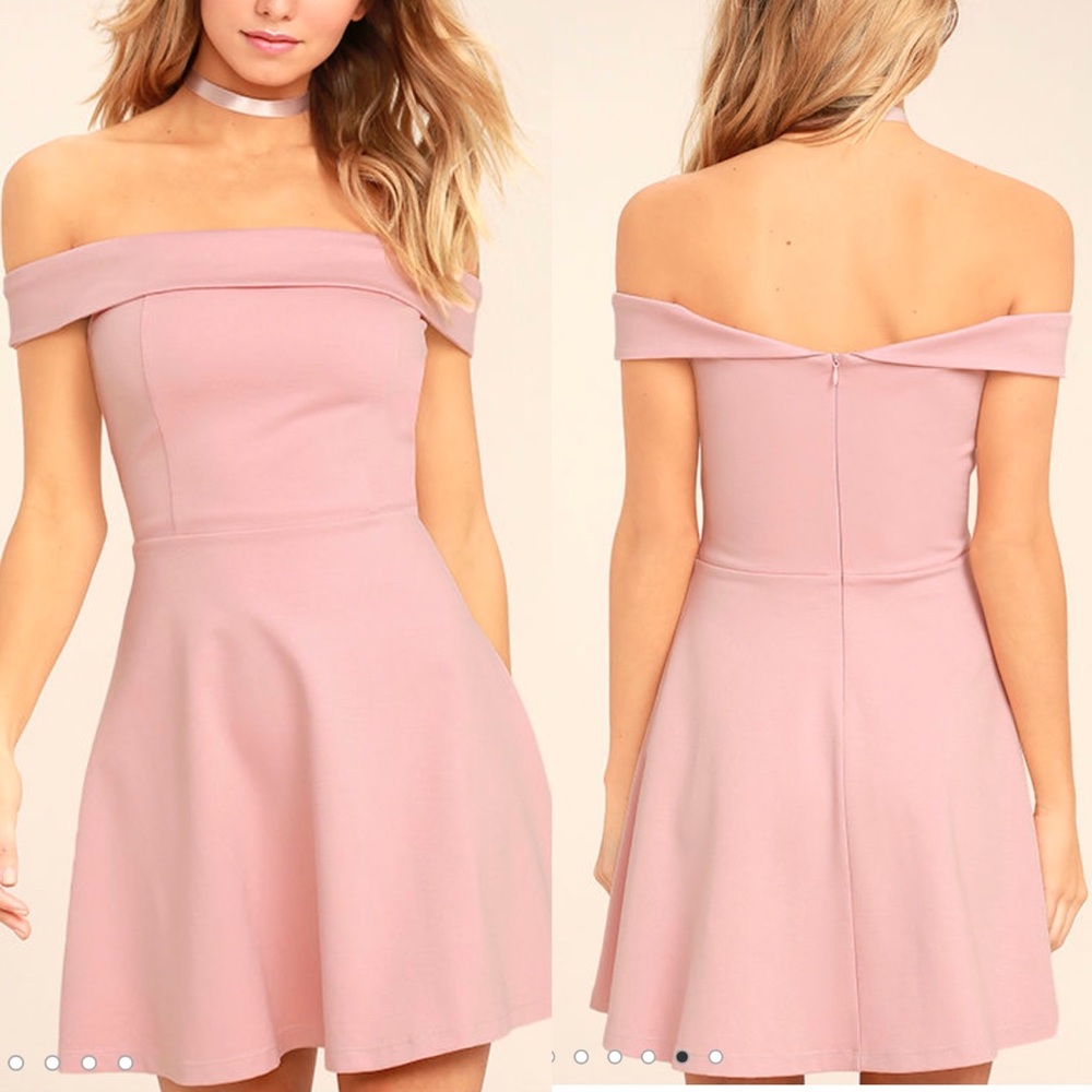 NEW Blush Pink Off-the-Shoulder Skater Dress